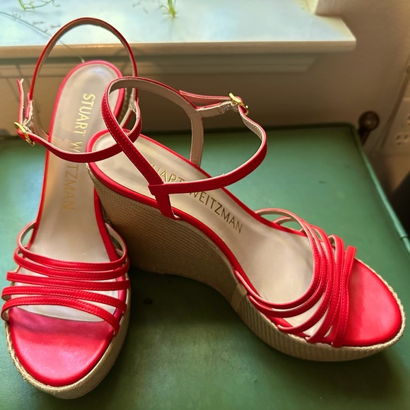 Stuart Weizman Red Strappy Wedge - Picture 2 of 9